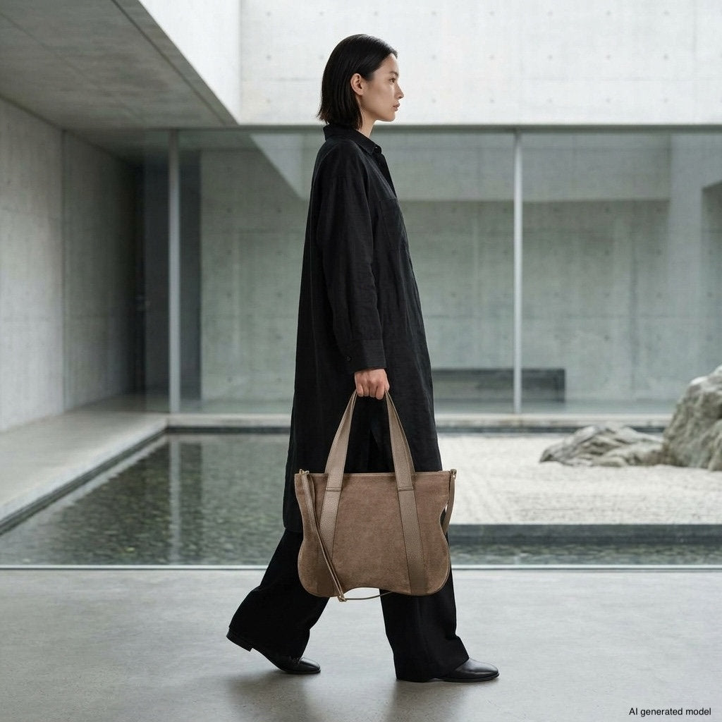 Italian Genuine Suede & Full-Grain Leather Tote Bag | Varese