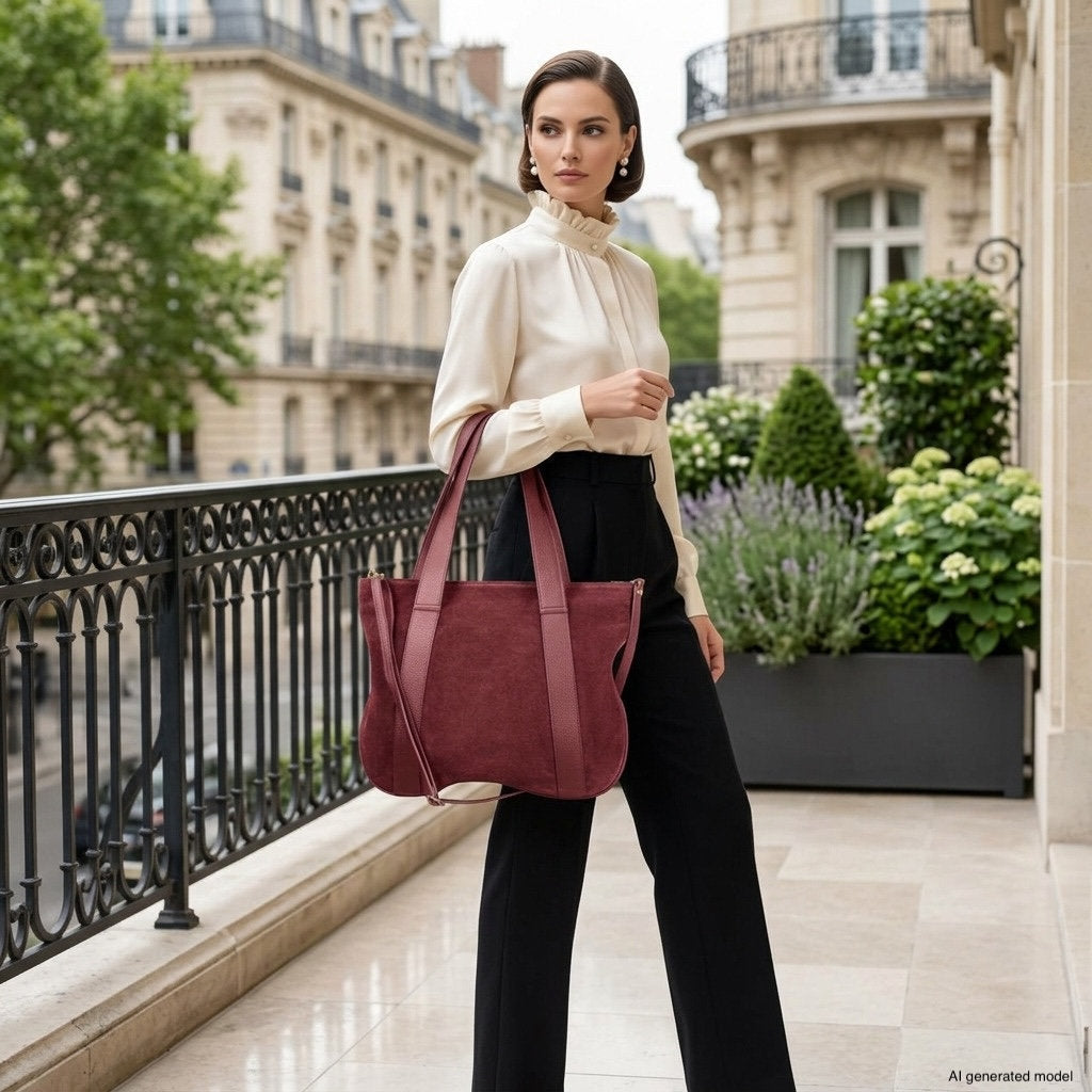 Italian Genuine Suede & Full-Grain Leather Tote Bag | Varese