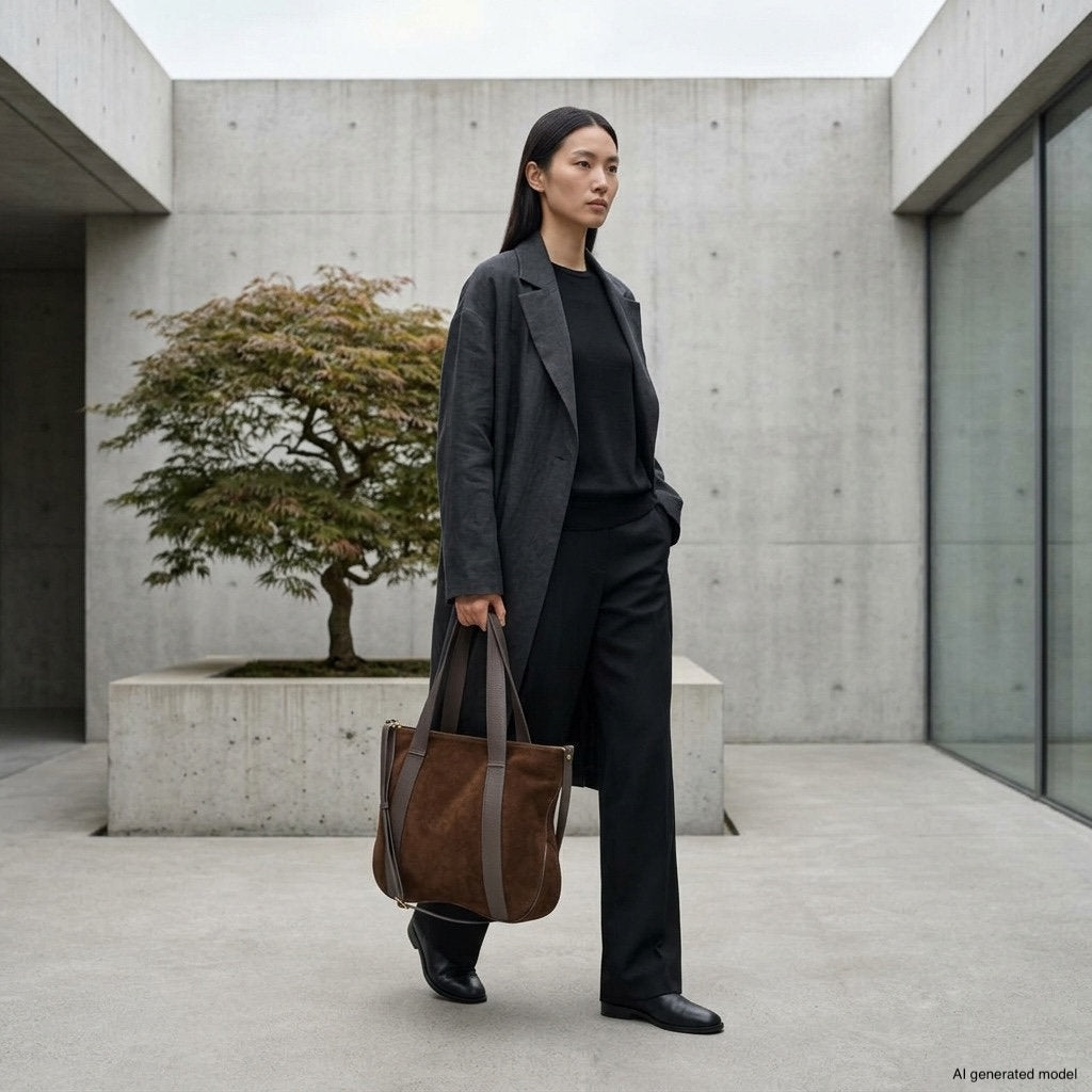 Italian Genuine Suede & Full-Grain Leather Tote Bag | Varese