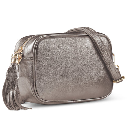 Italian Genuine Metallic Suede Crossbody Bag | Gubbio