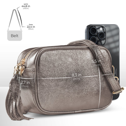 Italian Genuine Metallic Suede Crossbody Bag | Gubbio