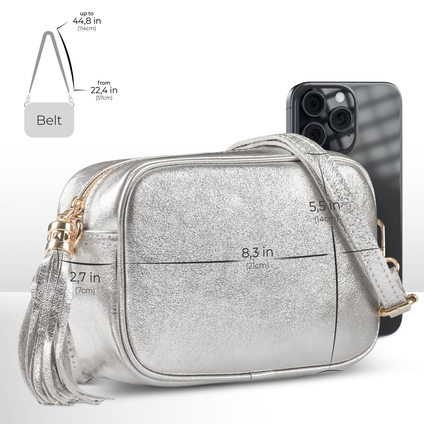 Italian Genuine Metallic Suede Crossbody Bag | Gubbio