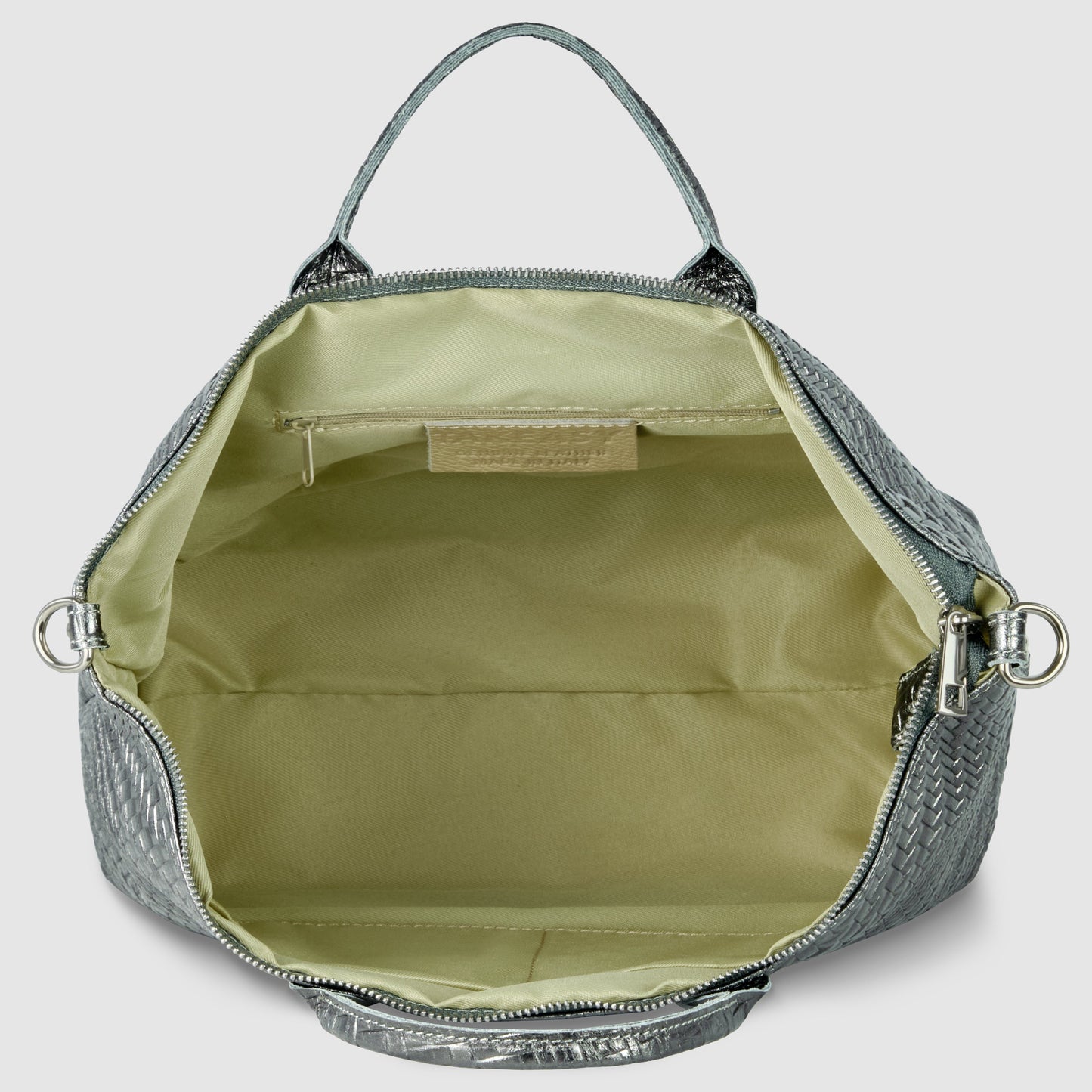 Italian Genuine Basketweave-Embossed Metallic Suede Top-Handle Bag | Treviso