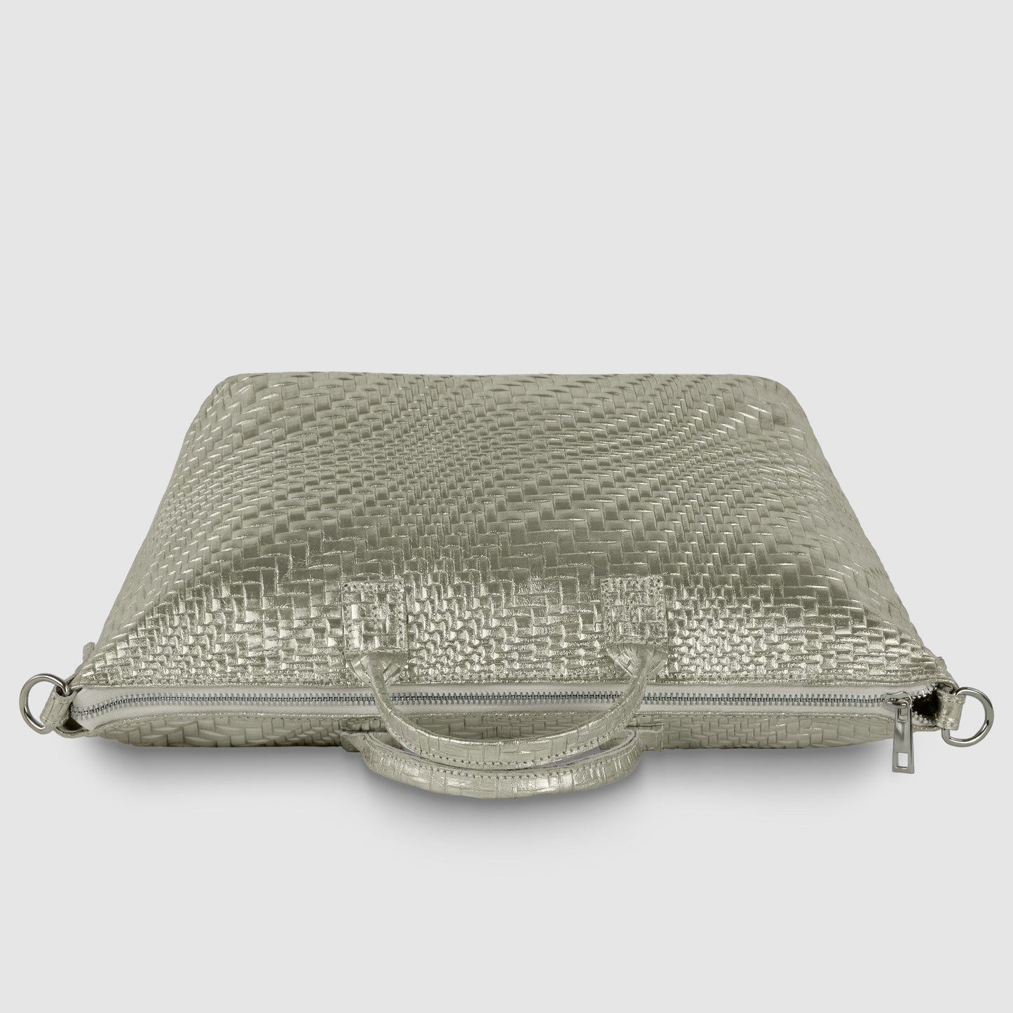 Italian Genuine Basketweave-Embossed Metallic Suede Top-Handle Bag | Treviso