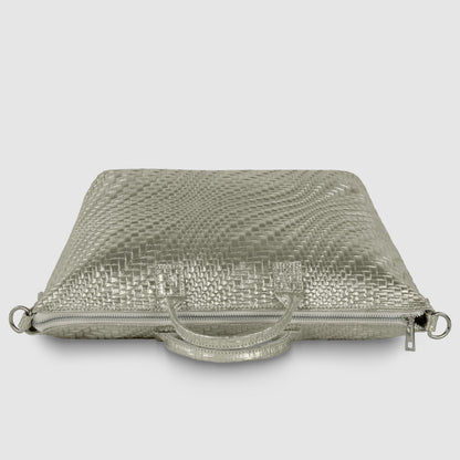 Italian Genuine Basketweave-Embossed Metallic Suede Top-Handle Bag | Treviso