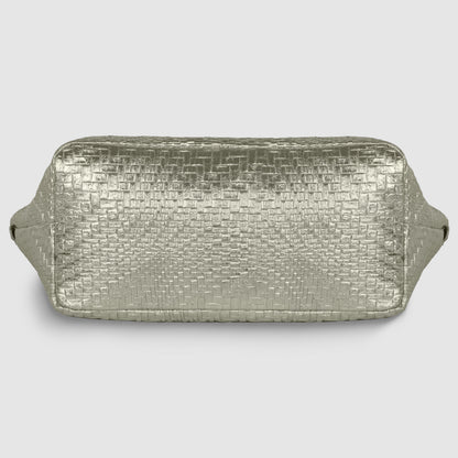 Italian Genuine Basketweave-Embossed Metallic Suede Top-Handle Bag | Treviso