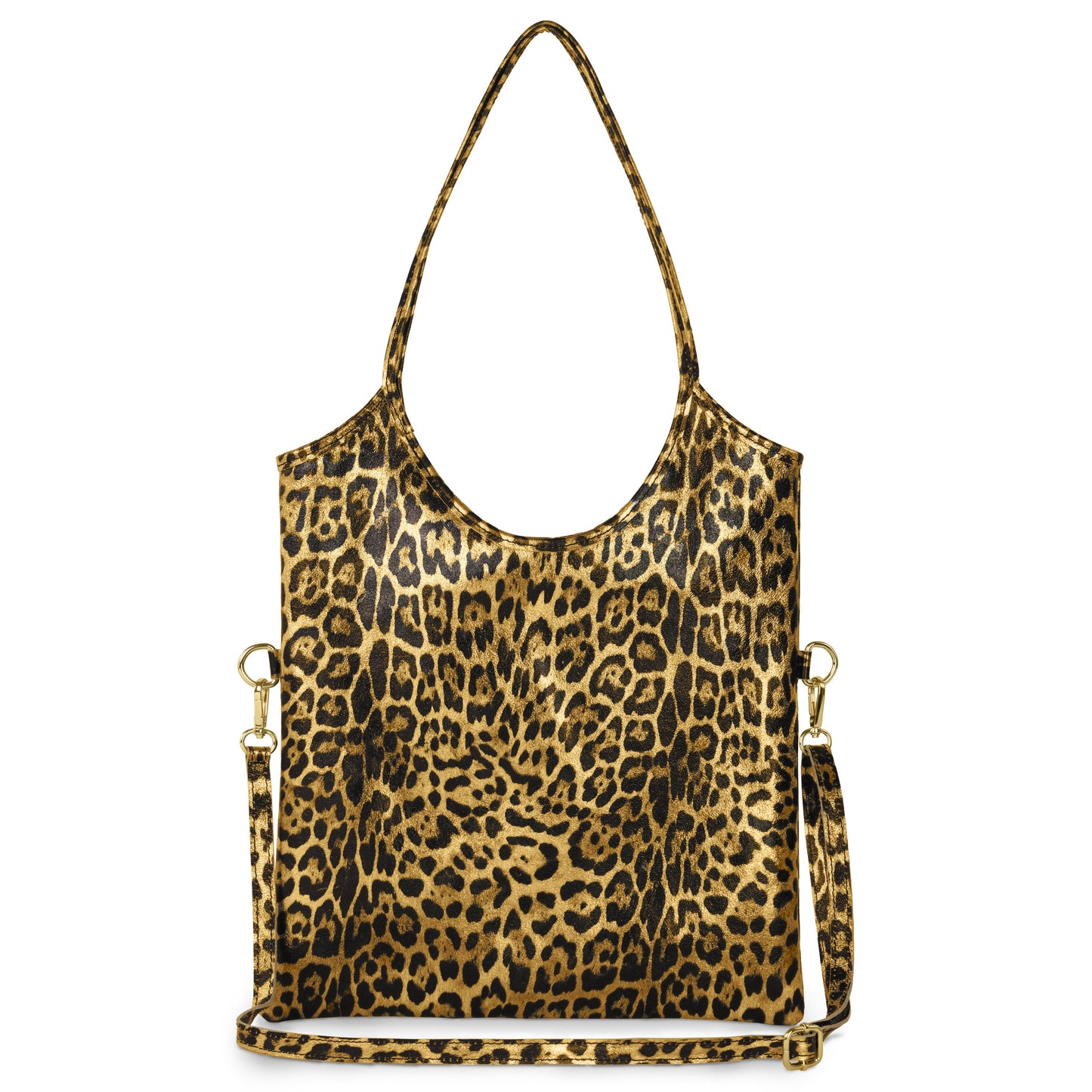 Italian Genuine Leopard-Print Metallic Suede Tote Bag | Catania