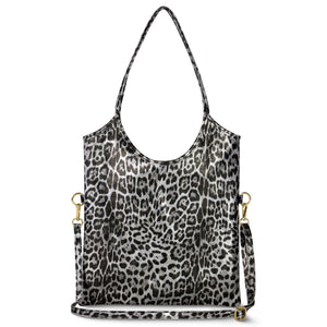 Italian Genuine Leopard-Print Metallic Suede Tote Bag | Catania