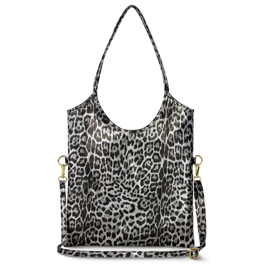 Italian Genuine Leopard-Print Metallic Suede Tote Bag | Catania