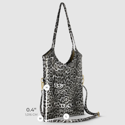 Italian Genuine Leopard-Print Metallic Suede Tote Bag | Catania