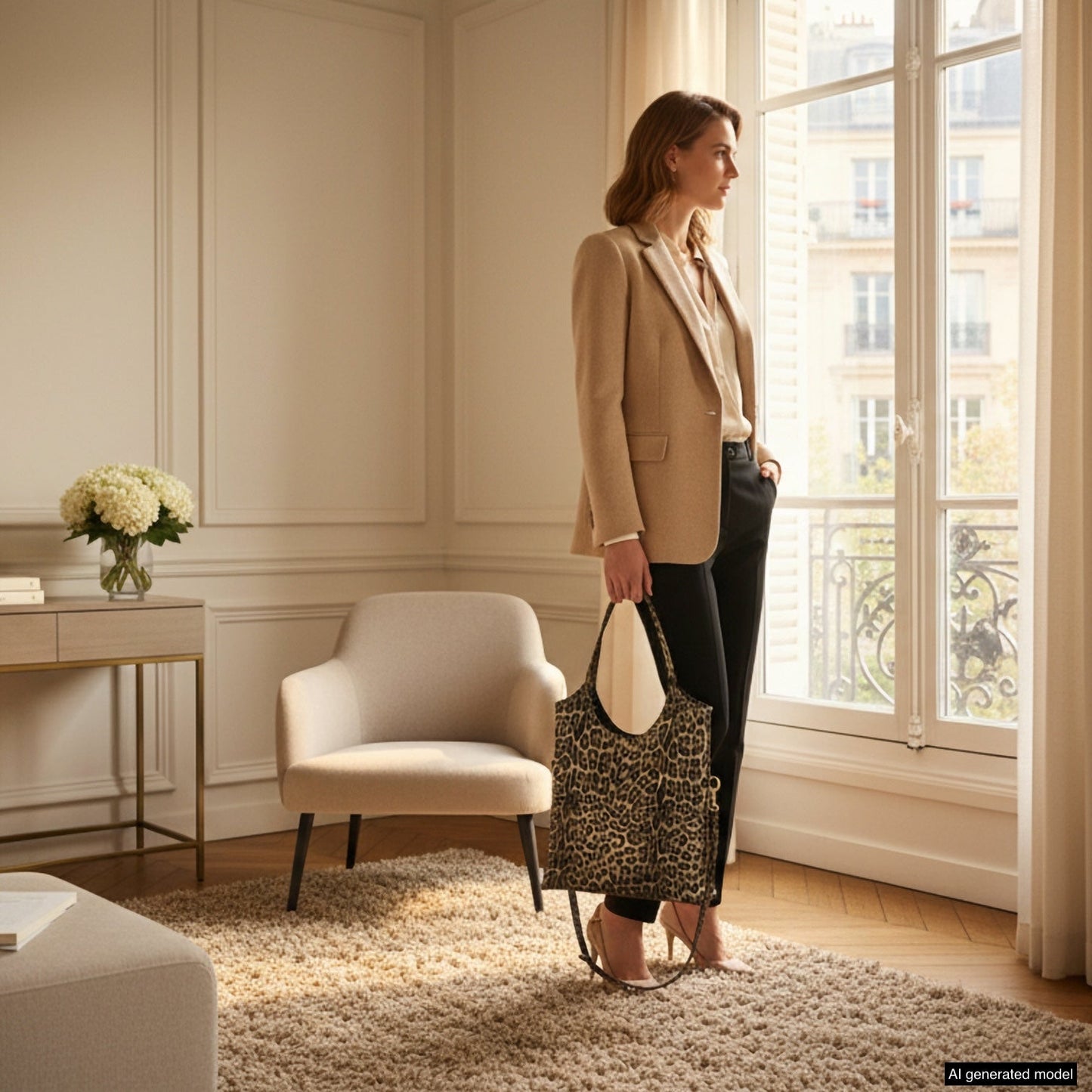 Italian Genuine Leopard-Print Metallic Suede Tote Bag | Catania