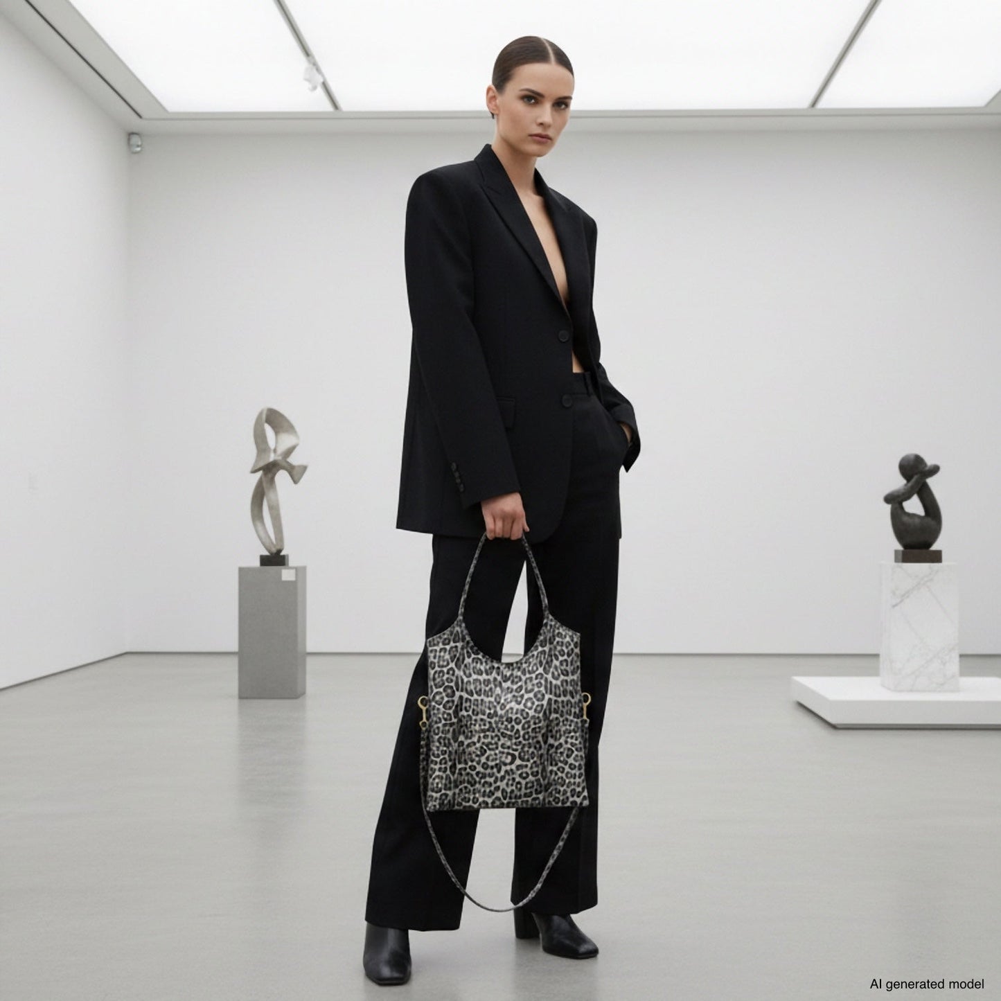 Italian Genuine Leopard-Print Metallic Suede Tote Bag | Catania