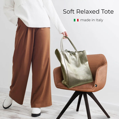 Italian Metallic Full-Grain Leather Tote Bag | Vinci