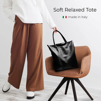 Italian Metallic Full-Grain Leather Tote Bag | Vinci