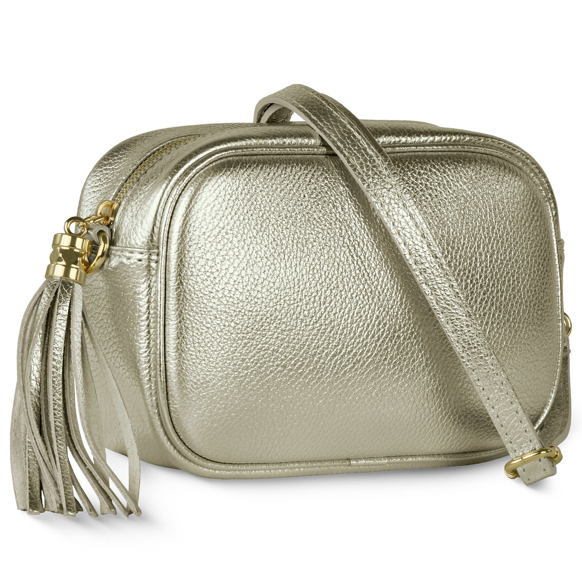 Bolso cruzado de cuero de grano completo metálico italiano | Nápoles