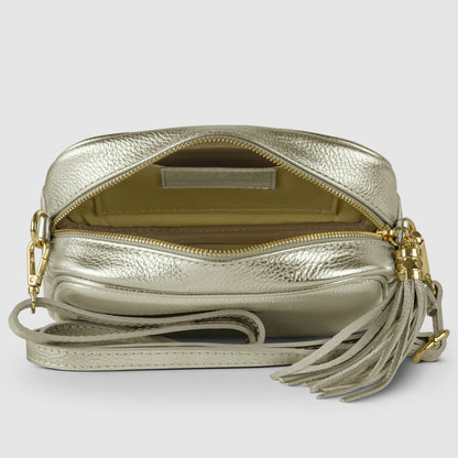 Italian Metallic Full-Grain Leather Crossbody Bag | Napoli