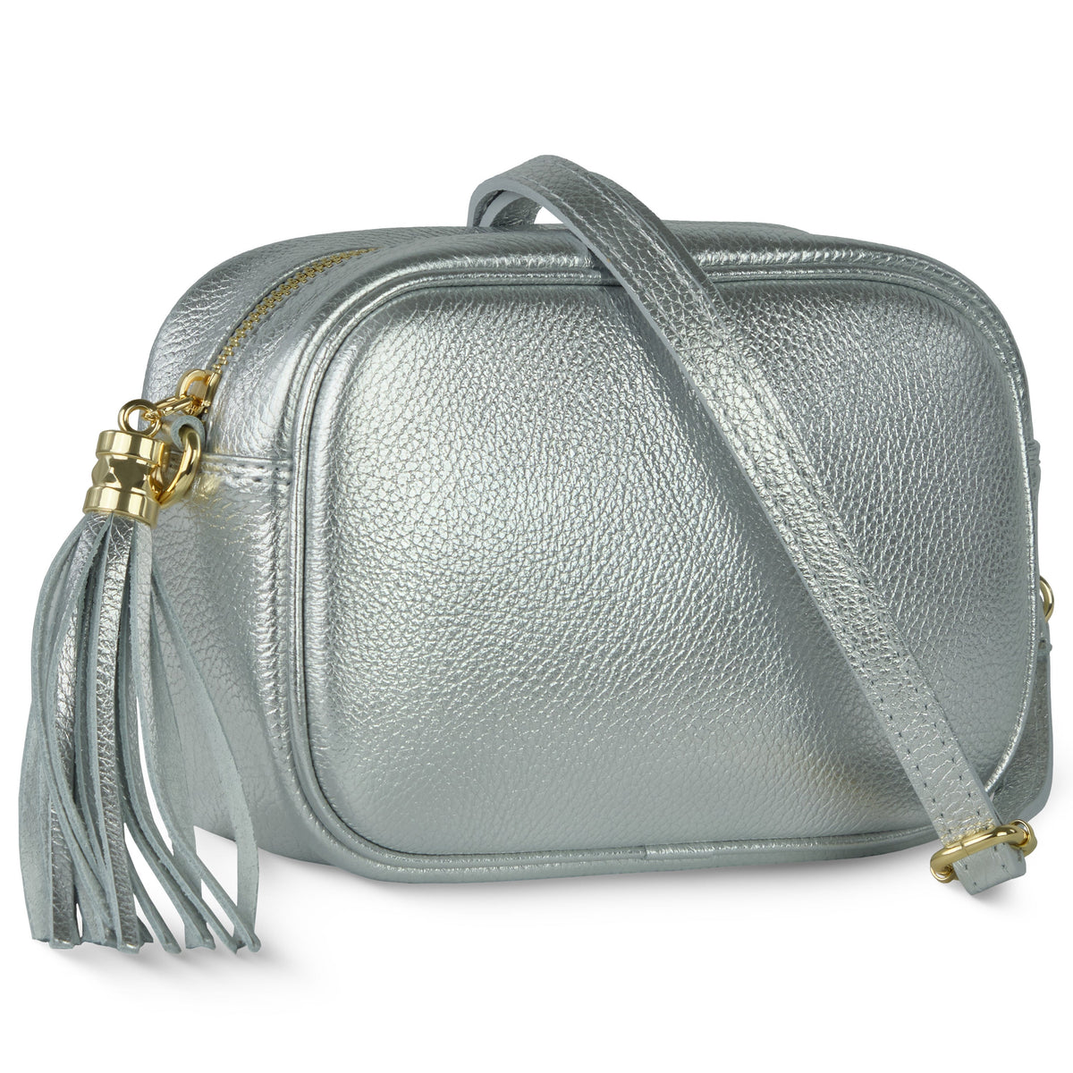 Bolso cruzado de cuero de grano completo metálico italiano | Nápoles