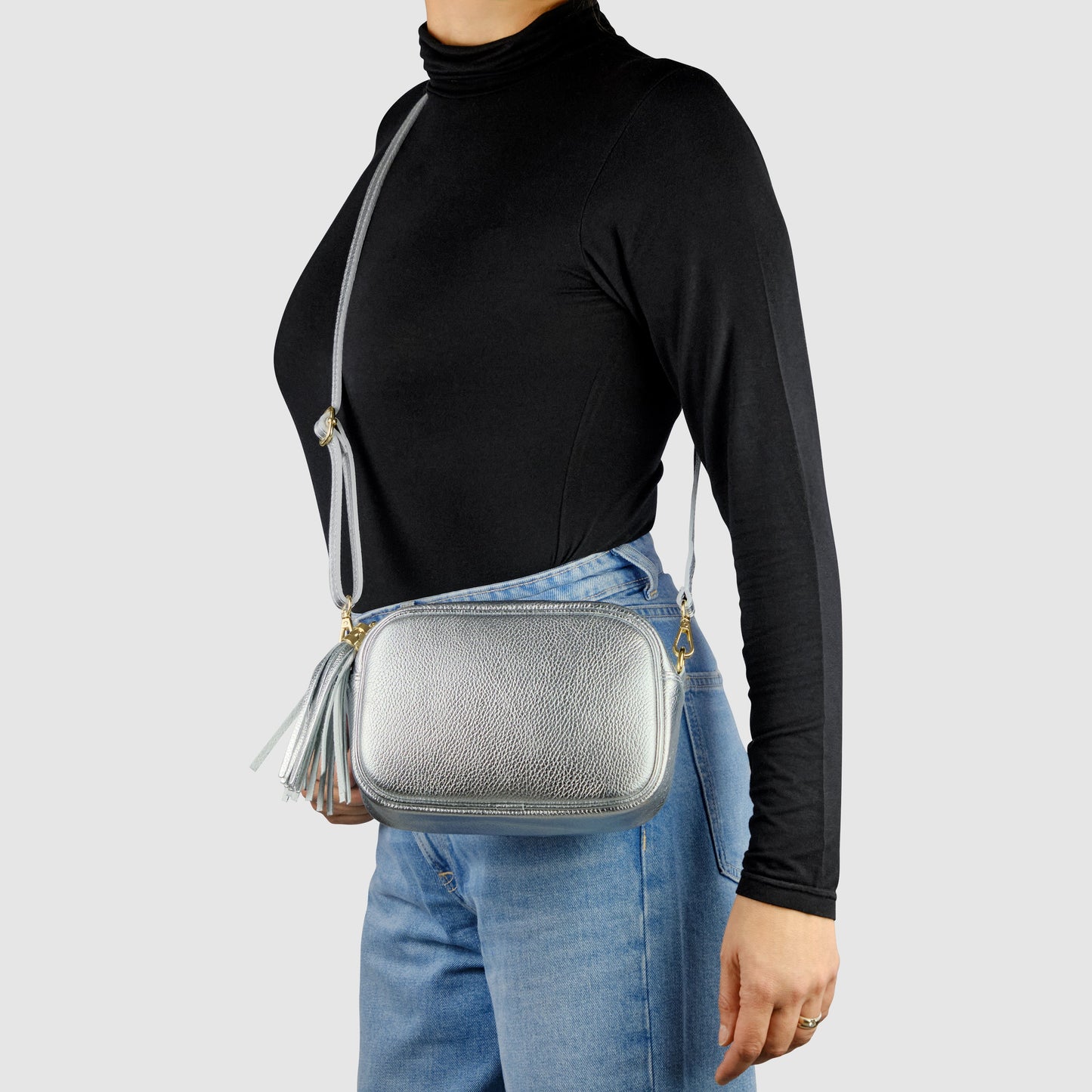 Italian Metallic Full-Grain Leather Crossbody Bag | Napoli