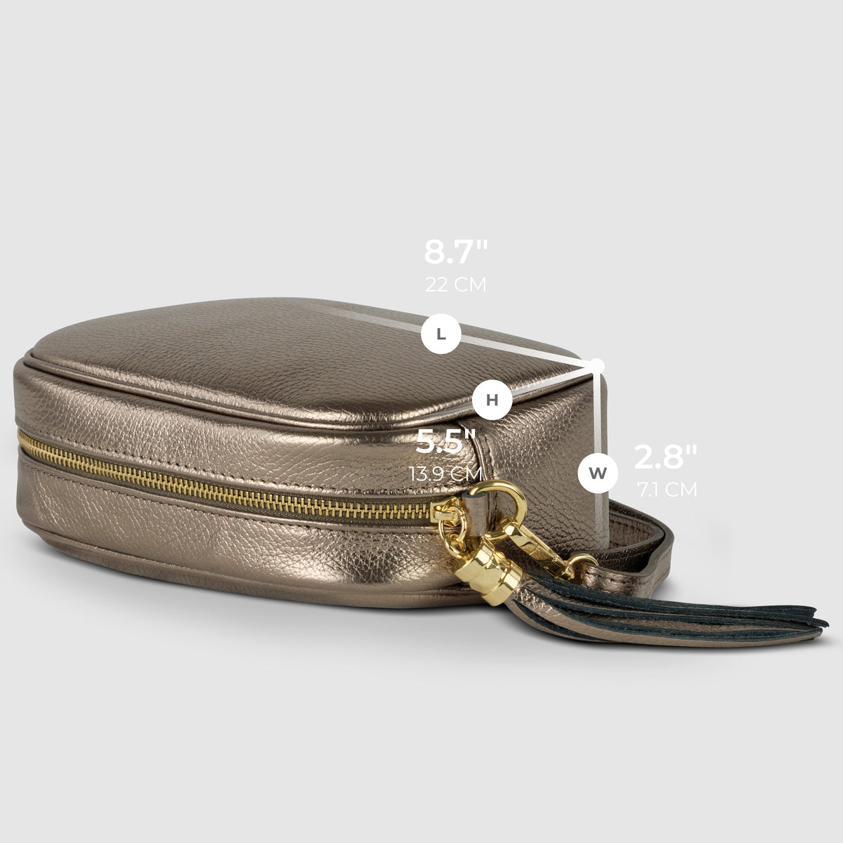 Bolso cruzado de cuero de grano completo metálico italiano | Nápoles