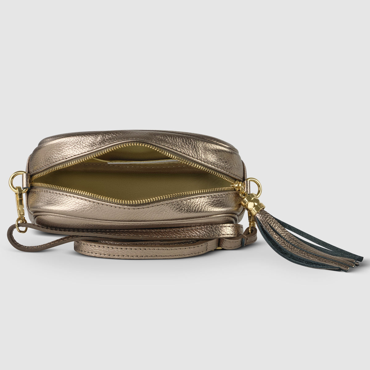 Bolso cruzado de cuero de grano completo metálico italiano | Nápoles