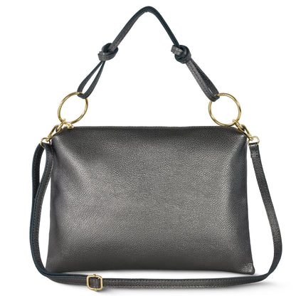 Italian Metallic Full-Grain Leather Shoulder Bag | Prato