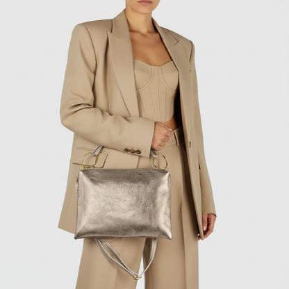 Italian Metallic Full-Grain Leather Shoulder Bag | Prato