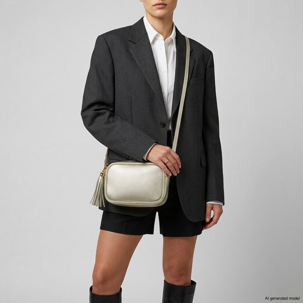 Bolso cruzado de cuero de grano completo metálico italiano | Nápoles