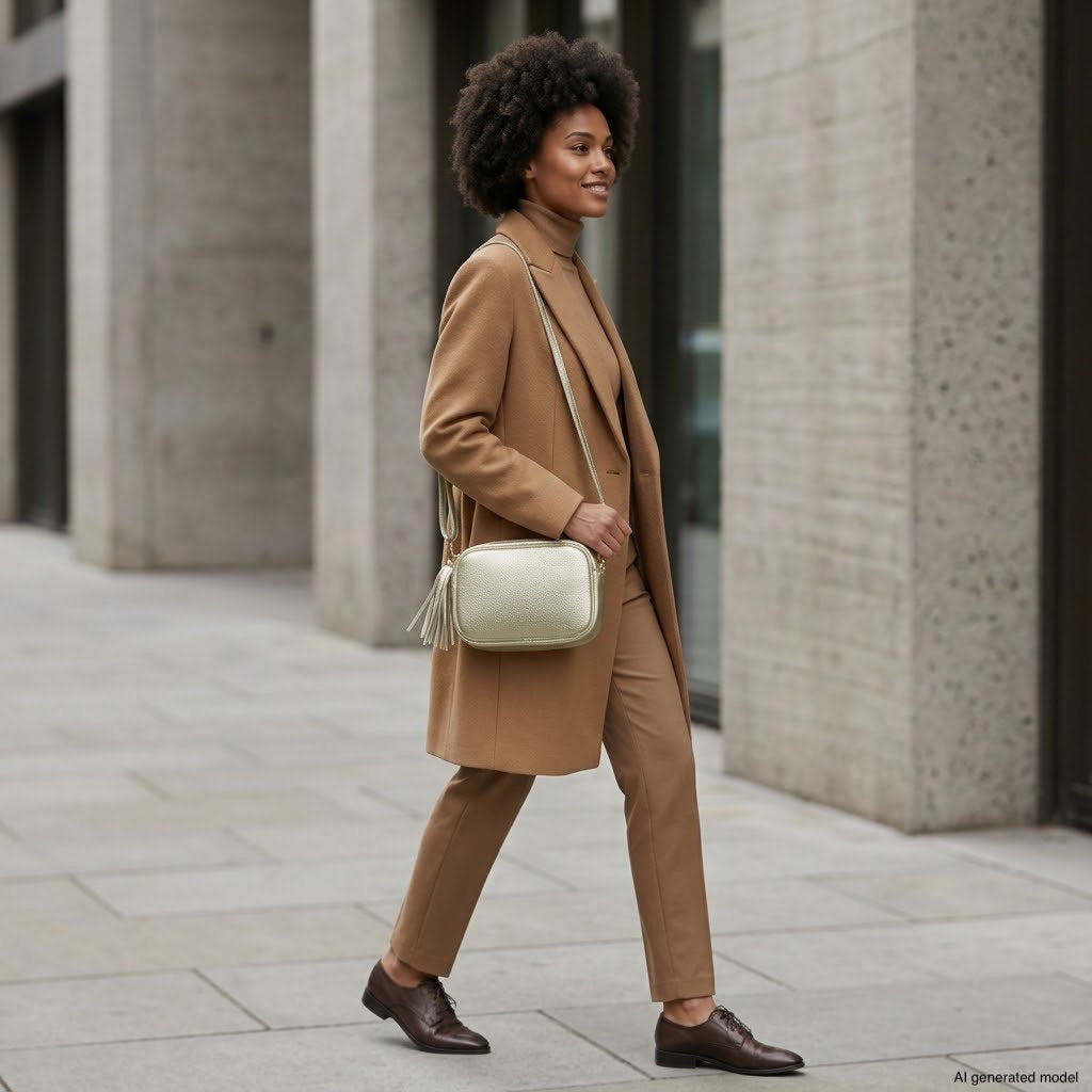 Bolso cruzado de cuero de grano completo metálico italiano | Nápoles
