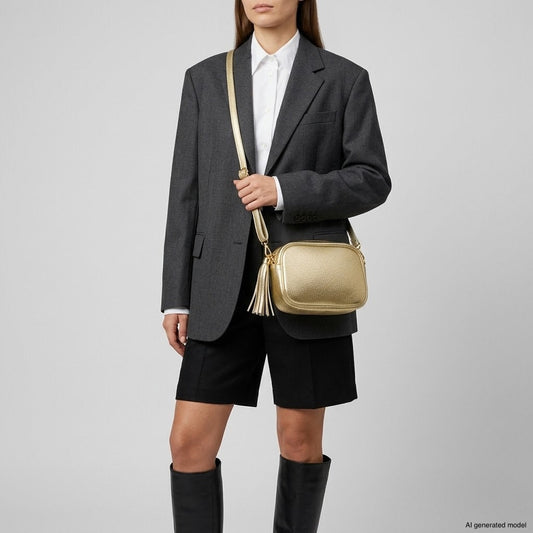 Italian Metallic Full-Grain Leather Crossbody Bag | Napoli