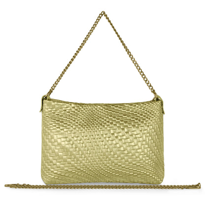 Italian Genuine Basketweave-Embossed Metallic Suede Crossbody Bag | Bari