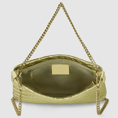 Italian Genuine Basketweave-Embossed Metallic Suede Crossbody Bag | Bari