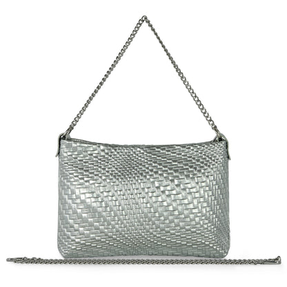 Italian Genuine Basketweave-Embossed Metallic Suede Crossbody Bag | Bari