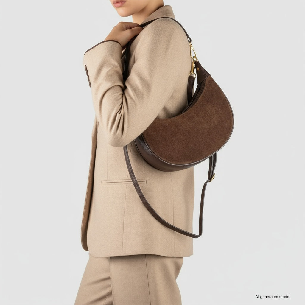 Italian Genuine Suede & Full-Grain Leather Shoulder Bag | Arezzo