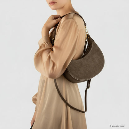 Italian Genuine Suede & Full-Grain Leather Shoulder Bag | Arezzo