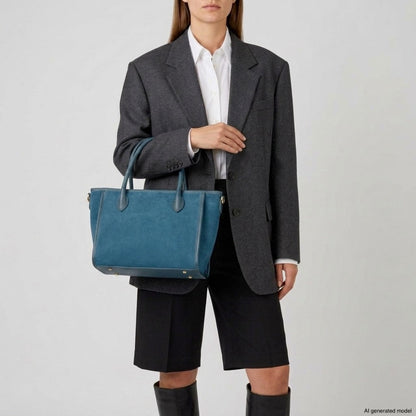 Italian Genuine Suede & Full-Grain Leather Top-Handle Bag | Alba
