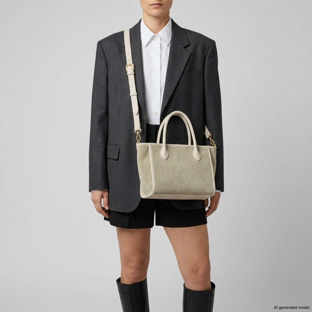 Bolso con asa superior de ante genuino y piel plena flor italianos | Alba