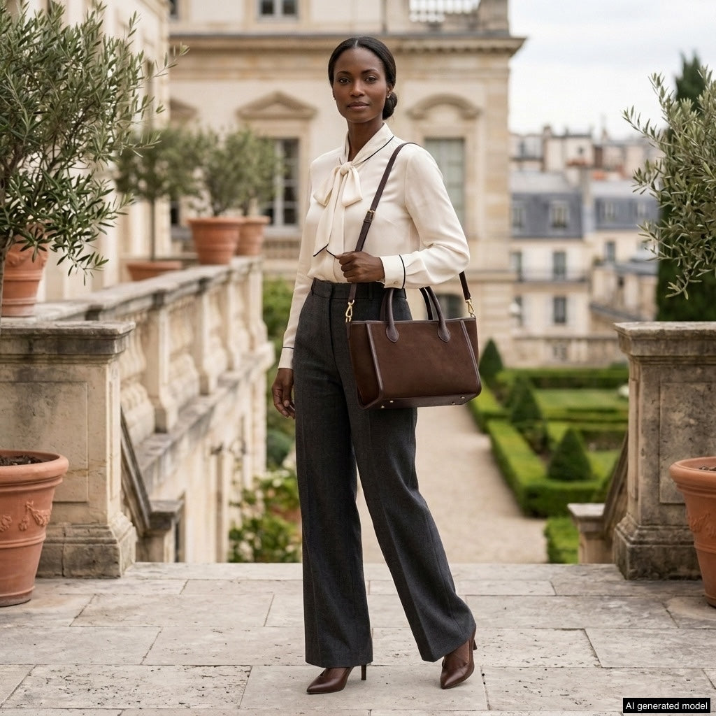 Bolso con asa superior de ante genuino y piel plena flor italianos | Alba