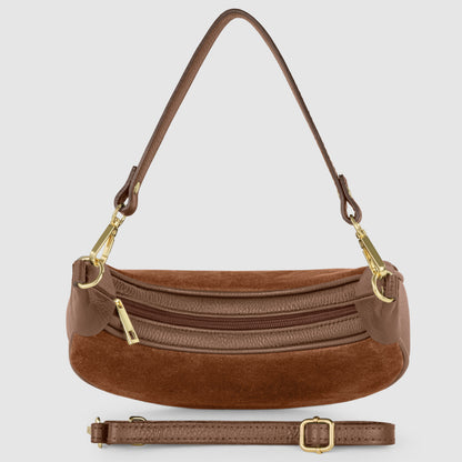 Italian Genuine Suede & Full-Grain Leather Shoulder Bag | Arezzo