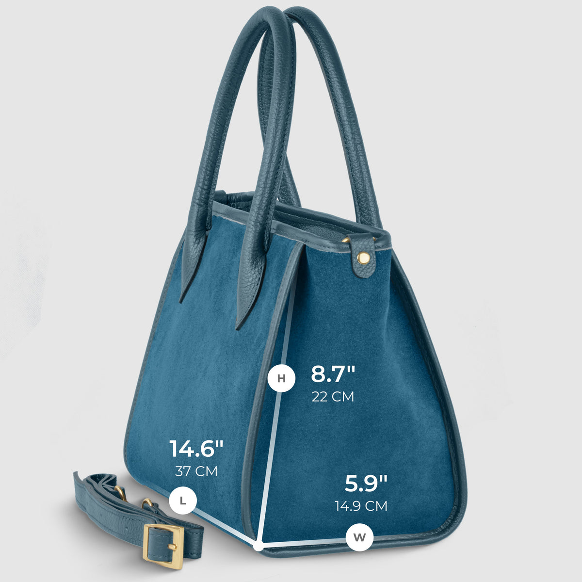 Bolso con asa superior de ante genuino y piel plena flor italianos | Alba
