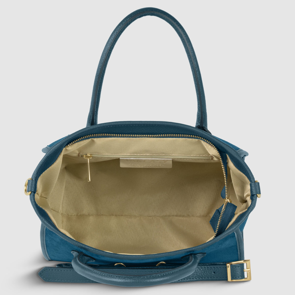 Bolso con asa superior de ante genuino y piel plena flor italianos | Alba
