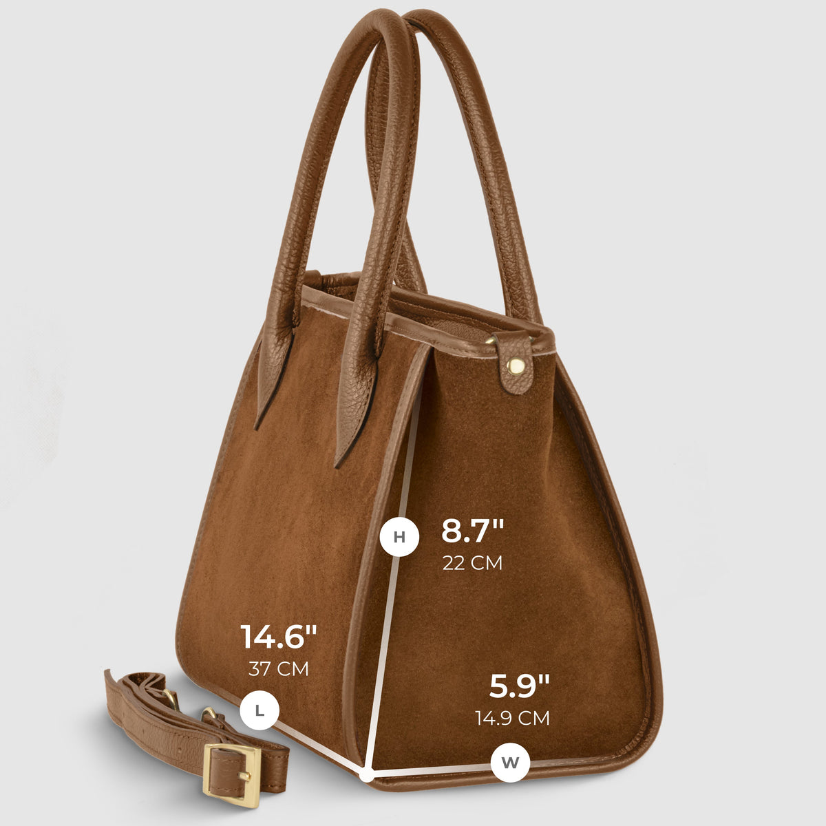 Bolso con asa superior de ante genuino y piel plena flor italianos | Alba