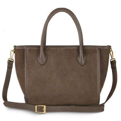Italian Genuine Suede & Full-Grain Leather Top-Handle Bag | Alba