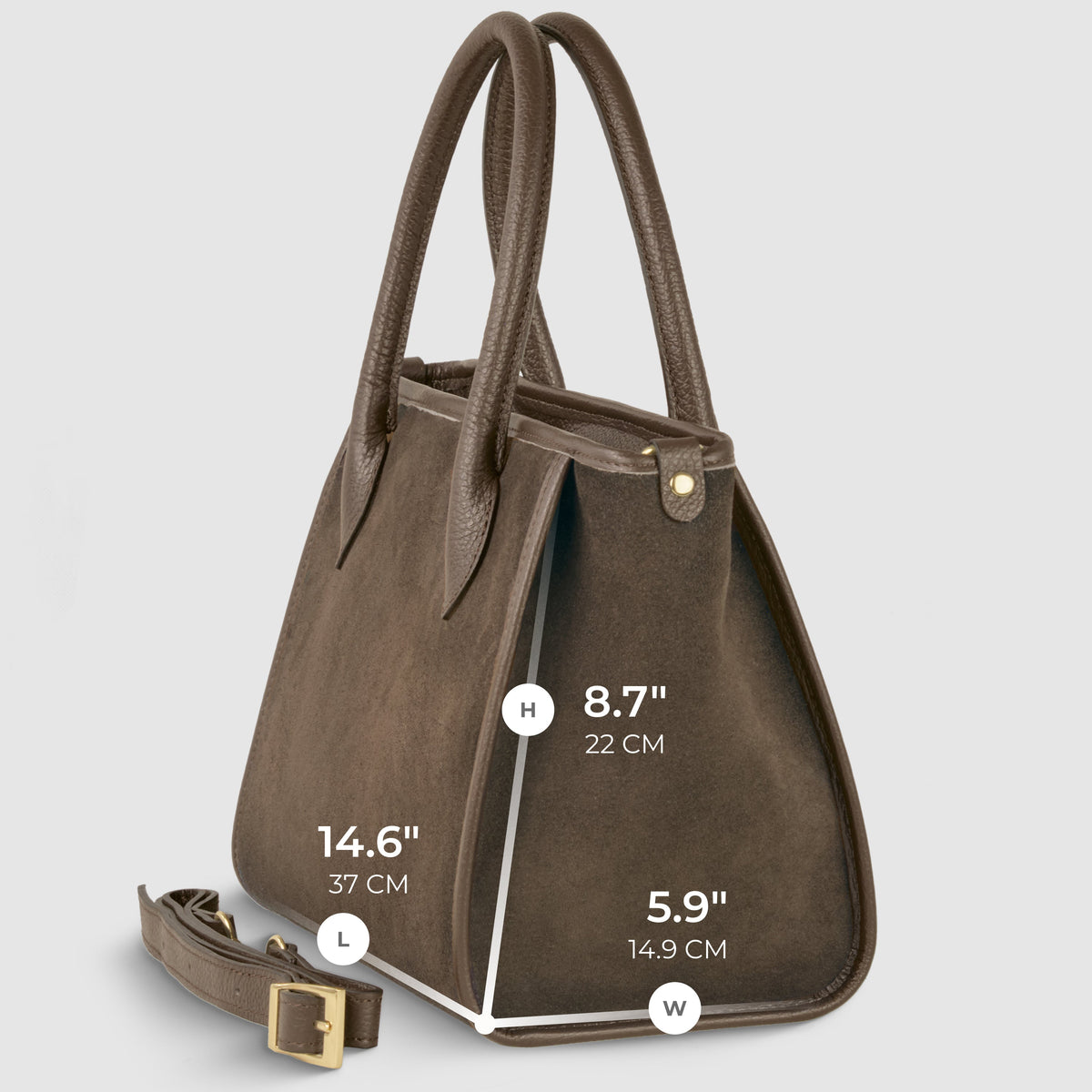 Bolso con asa superior de ante genuino y piel plena flor italianos | Alba