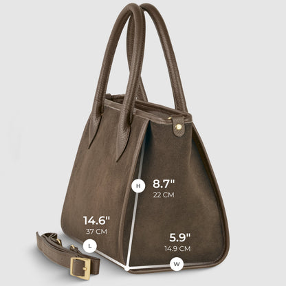 Italian Genuine Suede & Full-Grain Leather Top-Handle Bag | Alba
