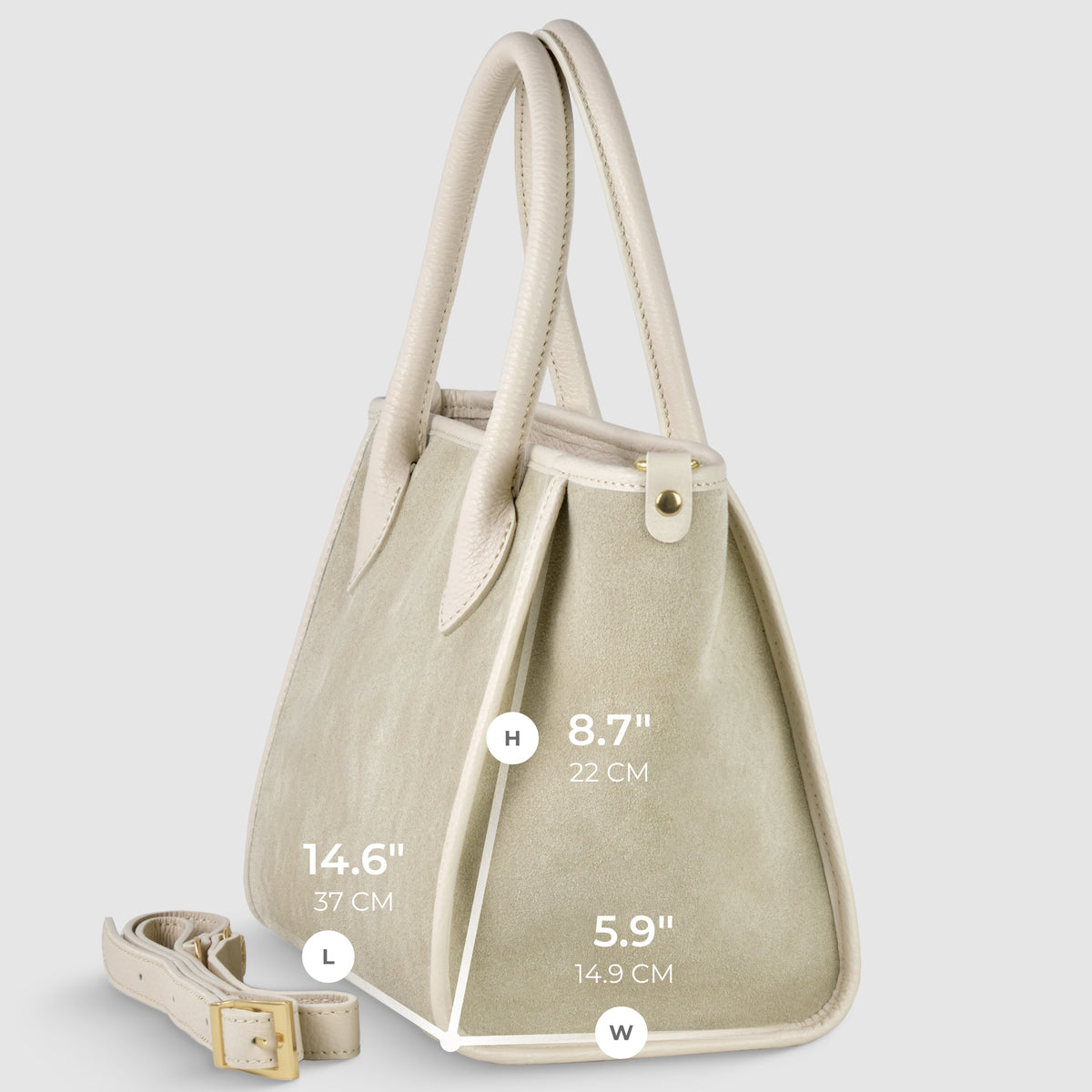 Bolso con asa superior de ante genuino y piel plena flor italianos | Alba