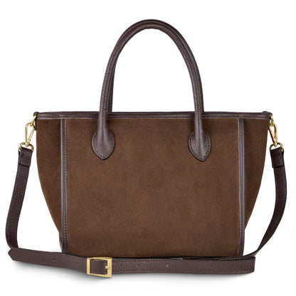 Italian Genuine Suede & Full-Grain Leather Top-Handle Bag | Alba