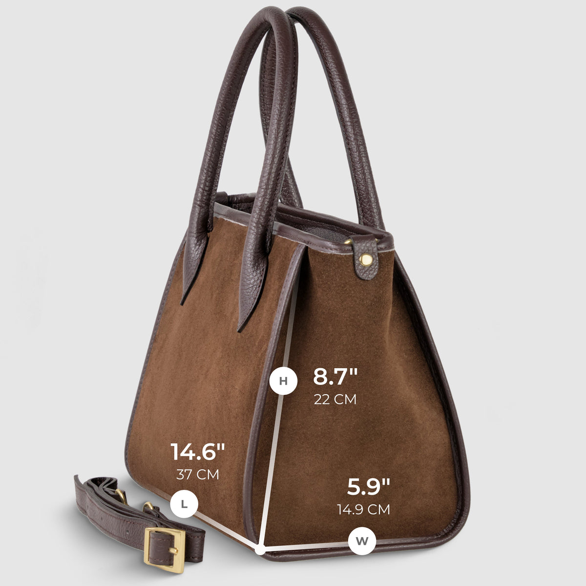 Bolso con asa superior de ante genuino y piel plena flor italianos | Alba