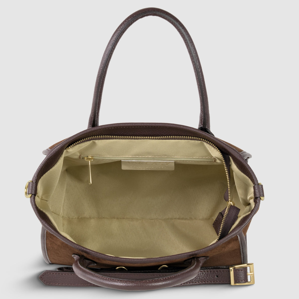 Bolso con asa superior de ante genuino y piel plena flor italianos | Alba