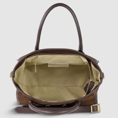 Italian Genuine Suede & Full-Grain Leather Top-Handle Bag | Alba