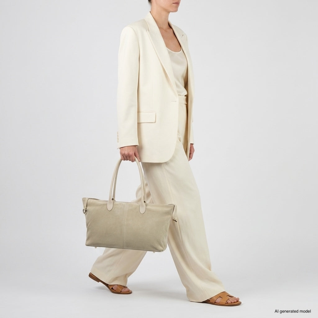 Bolso tote de cuero genuino de gamuza y plena flor italiano | Bolonia